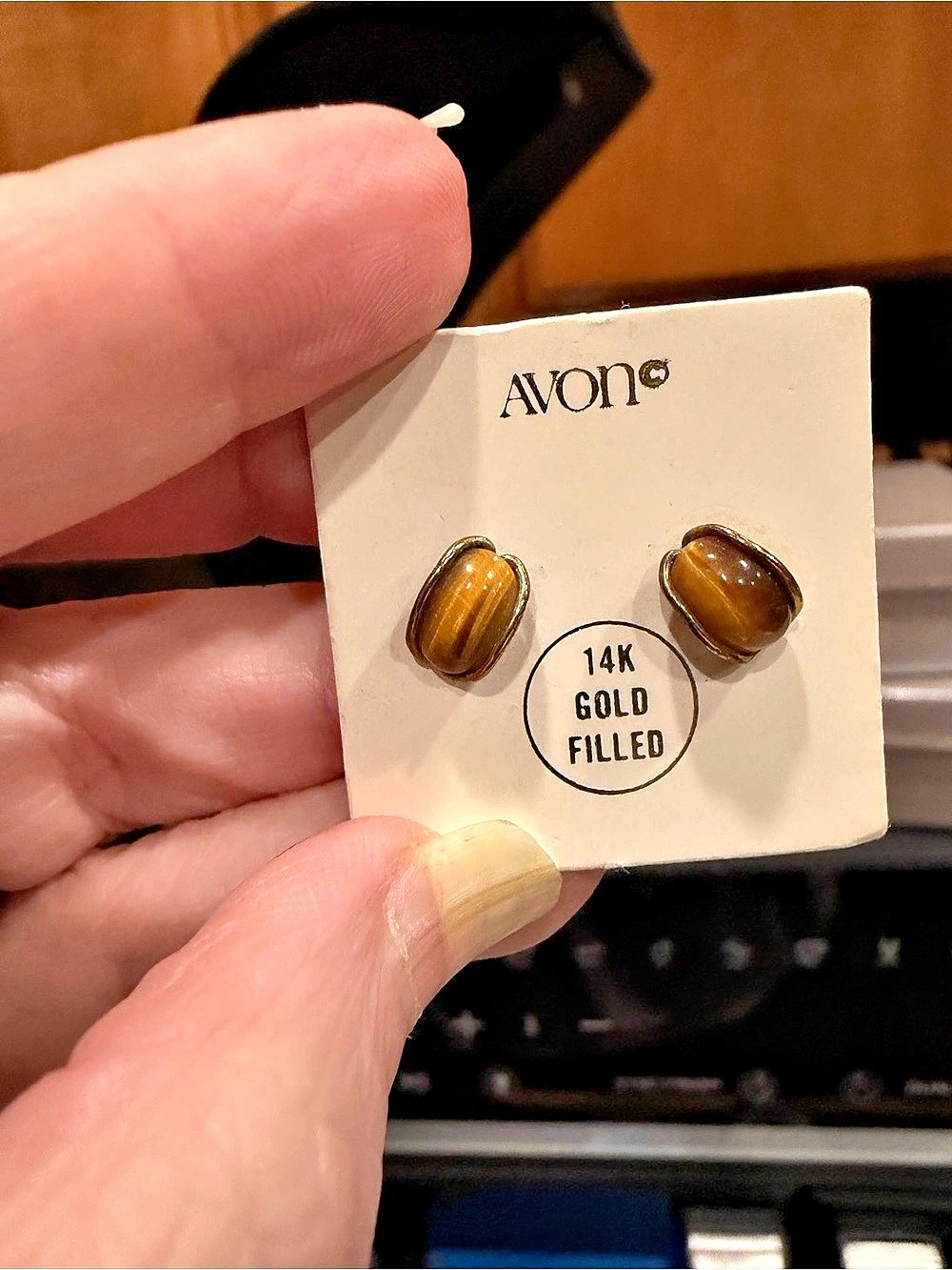 Avon Vintage 14K Gold Filled Tiger Eye Post Stud Earrings Vintage Tiger Eye Post